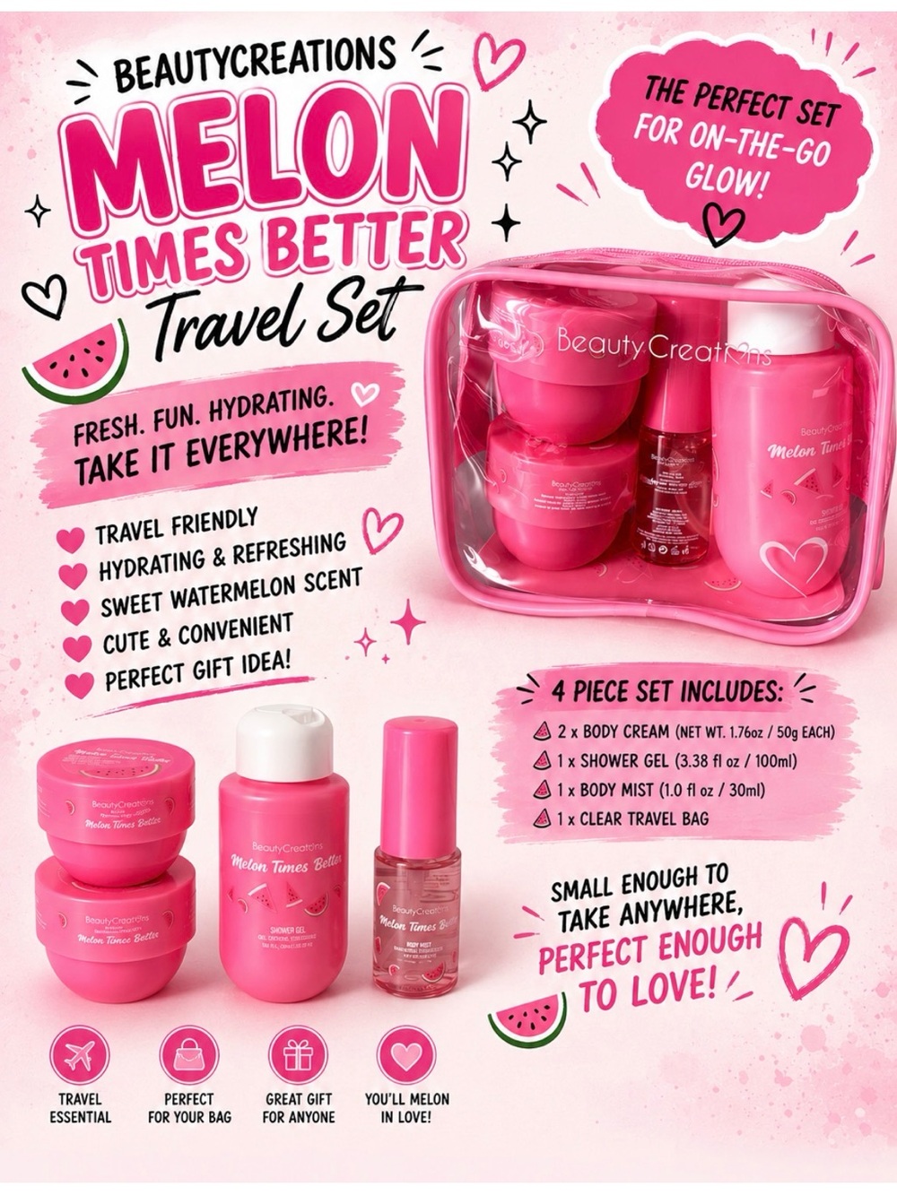 Beauty Creations Melon Times Better Travel Set